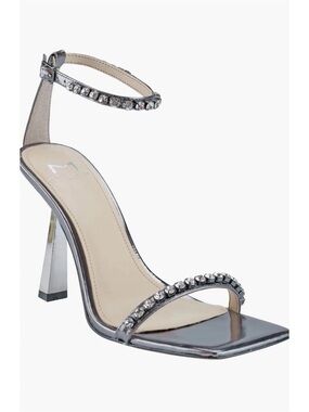 Marc Fisher Metallic Pewter Gem-Embellished Ankle-Strap Sandal